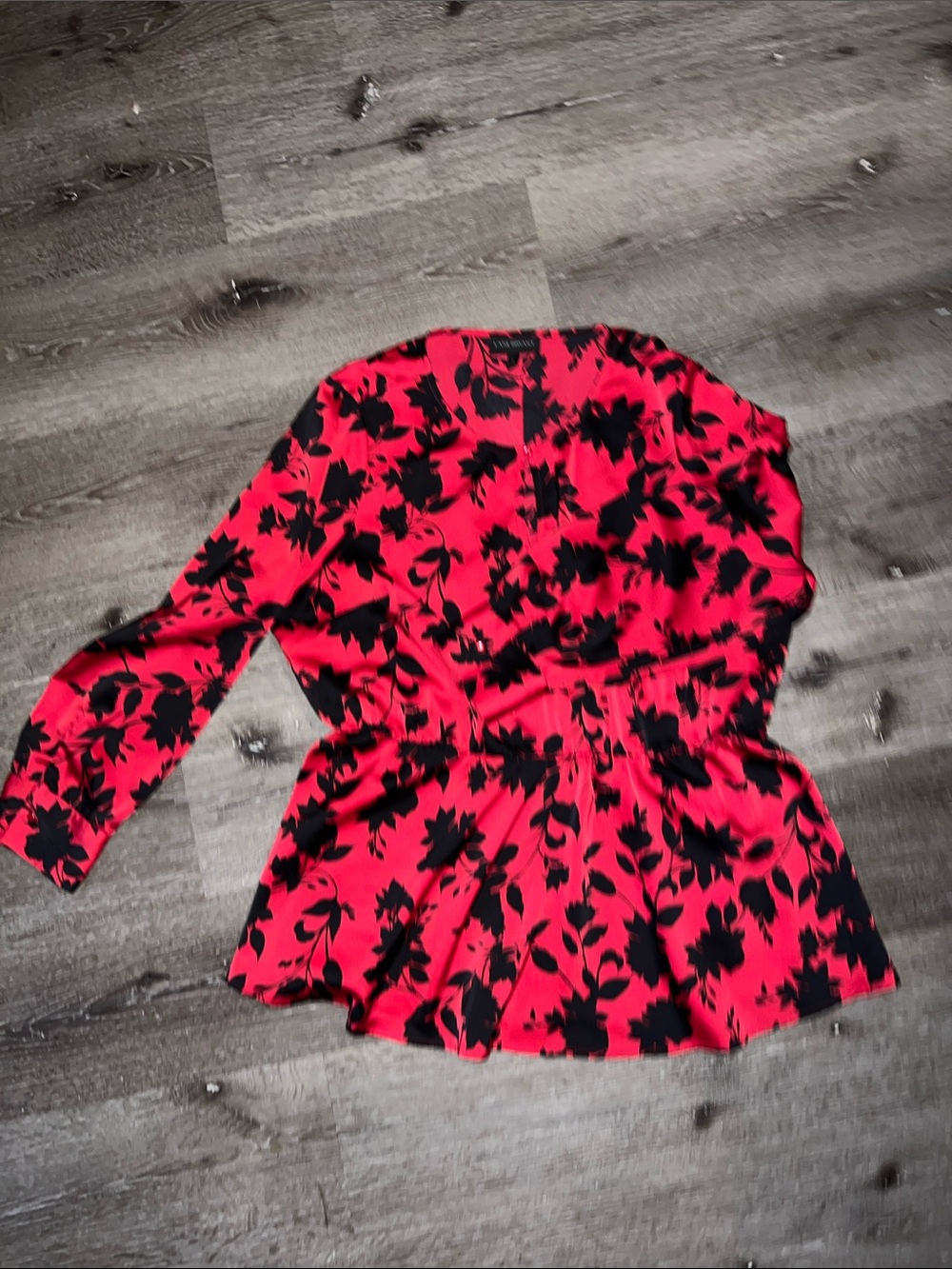 Lane Bryant Woman’s  Red and Black Floral Tie-Waist Blouse